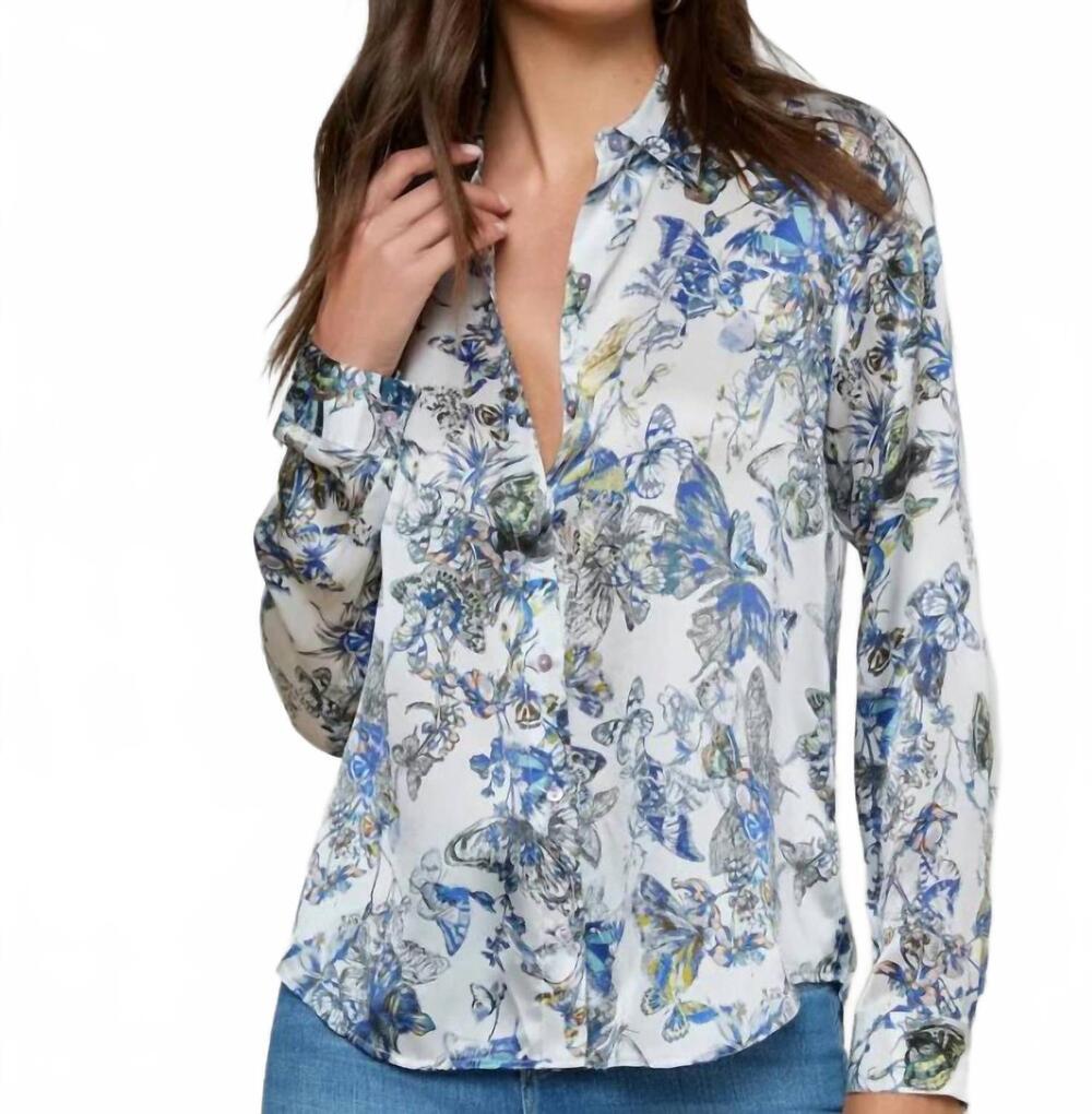 NEW L'AGENCE tyler blouse in grey watercolor butterfly